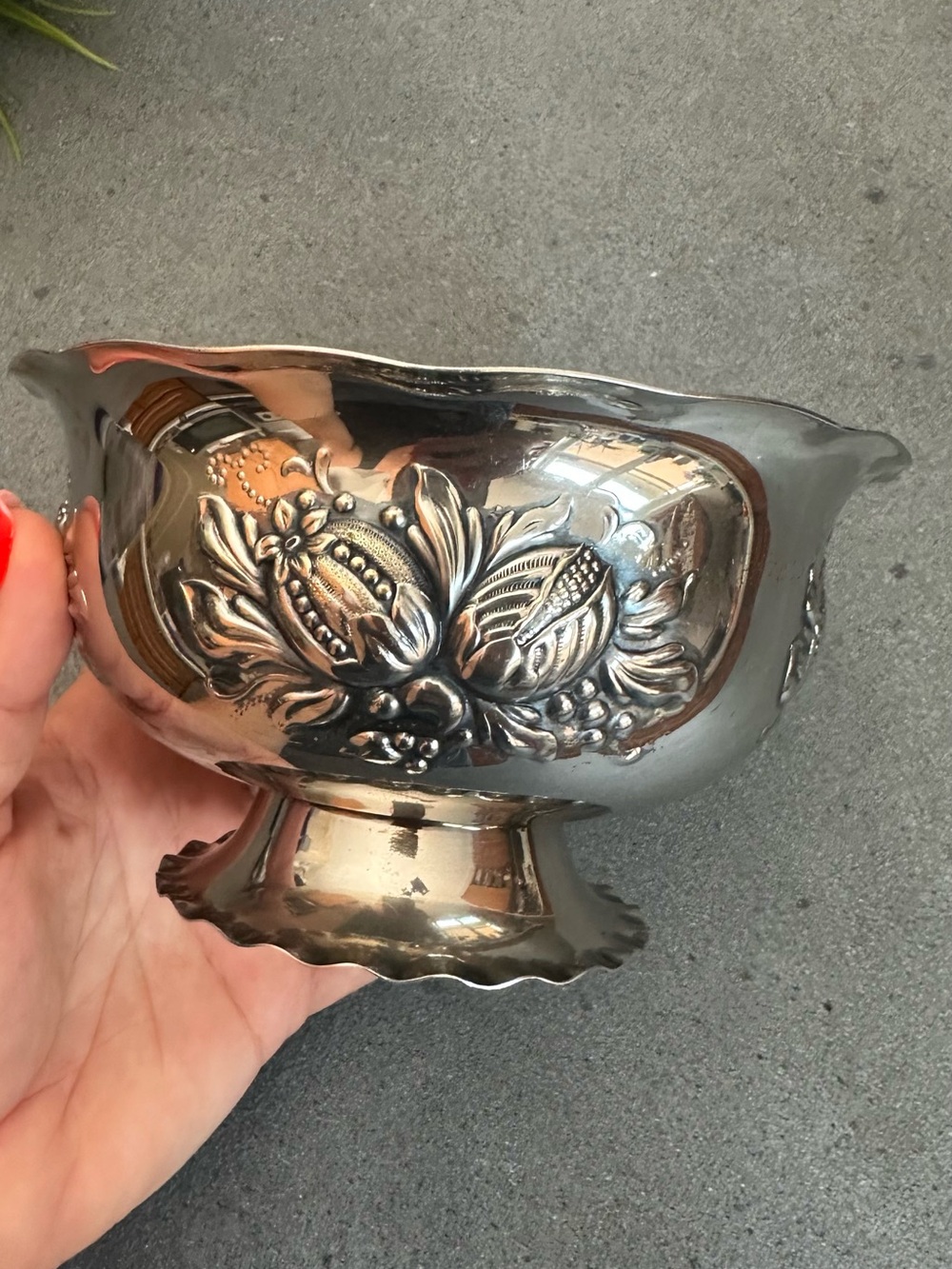 Embossed Bowl Sweden Prima NS NilsJohan Silver Plated Pedestal